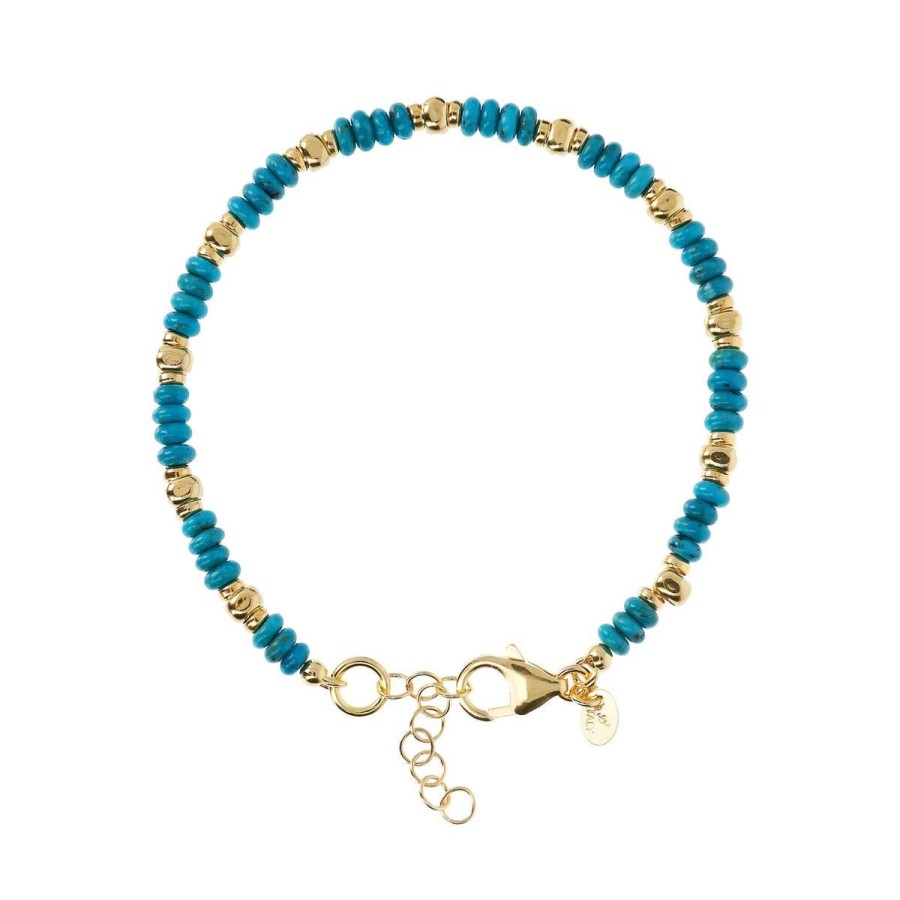 Bracciali Etrusca Gioielli | Bracciale Con Rondelle In Pietra Naturale Turchese E Pepite Golden