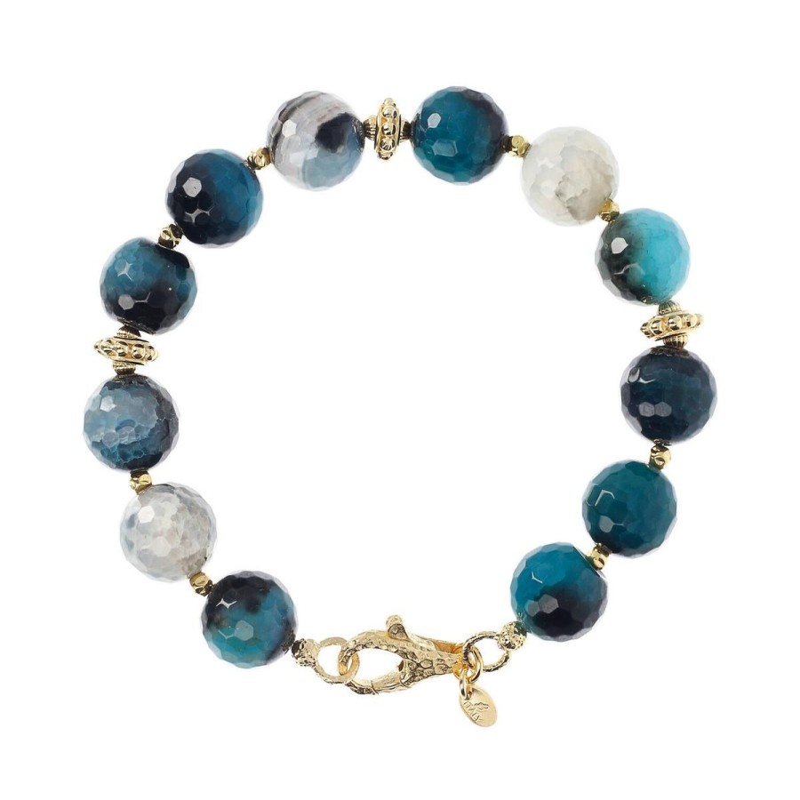 Bracciali Etrusca Gioielli | Bracciale Con Pietra Naturale Agata Colorata Ed Elementi Golden