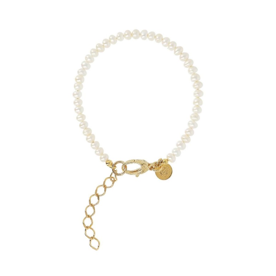 Bracciali Etrusca Gioielli | Bracciale In Argento 925 Placcato Oro Giallo 18Kt Con Rondelle In Perla Bianca