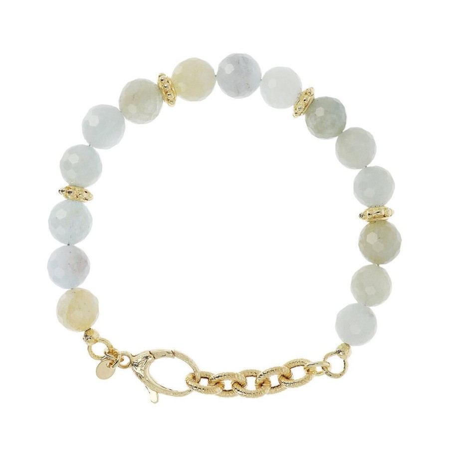 Bracciali Etrusca Gioielli | Bracciale Con Pietra Naturale Acquamarina E Rondelle Golden A Palline