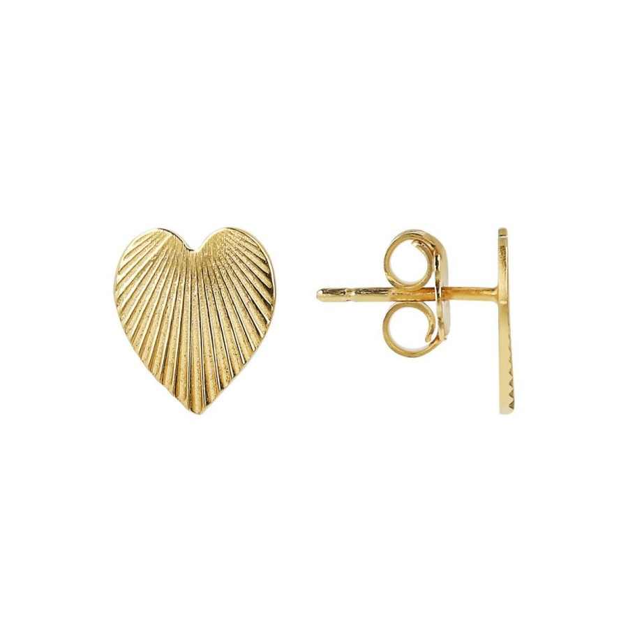 Orecchini Etrusca Gioielli | Orecchini A Cuore In Argento 925 Placcati Oro Giallo 18Kt Texture Rigata