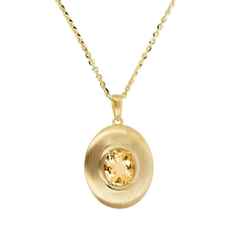 Collane Etrusca Gioielli | Collana Catena Rolo In Argento 925 Placcata Oro Giallo 18Kt Con Pendente Ovale E Pietra Naturale