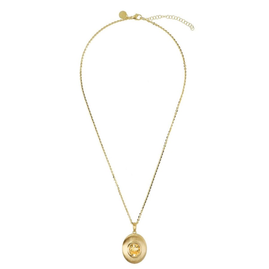 Collane Etrusca Gioielli | Collana Catena Rolo In Argento 925 Placcata Oro Giallo 18Kt Con Pendente Ovale E Pietra Naturale