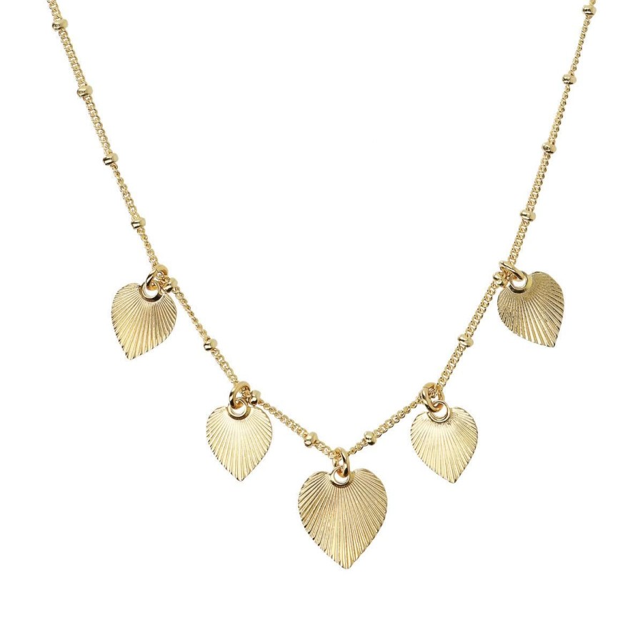 Collane Etrusca Gioielli | Collana Girocollo In Argento 925 Placcata Oro Giallo 18Kt Con Ciondoli Cuore Texture Rigata