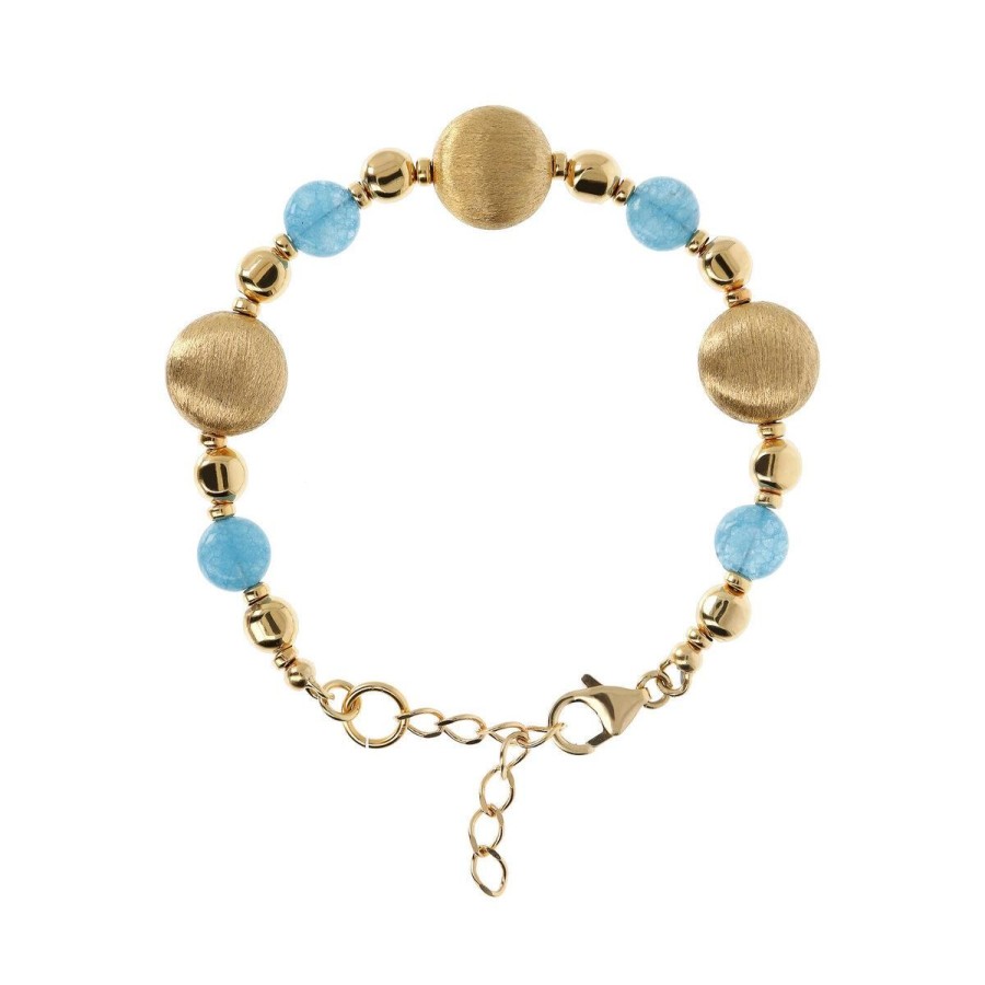 Bracciali Etrusca Gioielli | Bracciale Con Sfere Golden Elemento Satinato E Pietra Naturale Quarzo