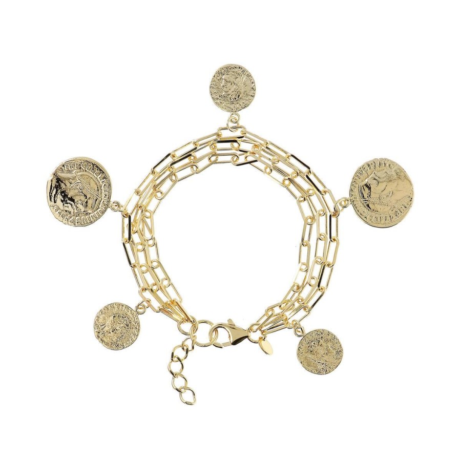 Bracciali Etrusca Gioielli | Bracciale Multifilo Catena Rolo Allungata Con Charms Moneta