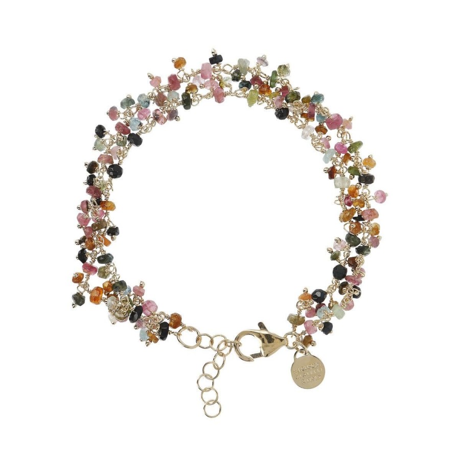 Bracciali Etrusca Gioielli | Bracciale Multifilo Con Ciondoli In Pietra Naturale Tormalina Multicolore