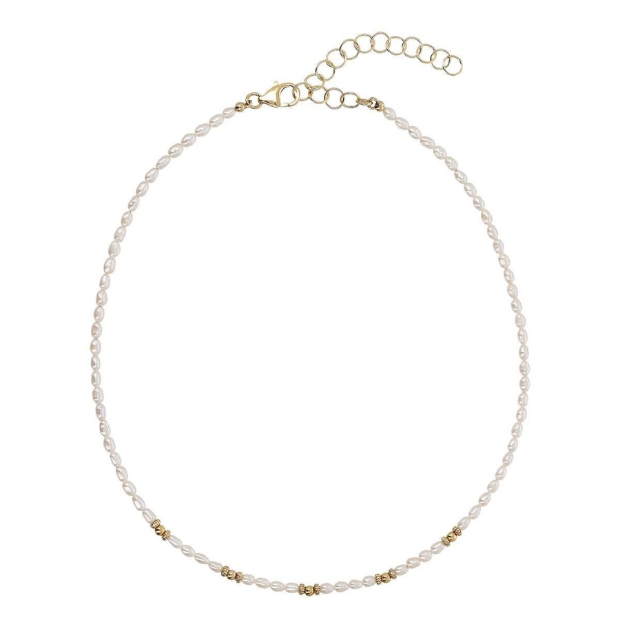 Collane Etrusca Gioielli | Collana Girocollo In Argento 925 Placcato Oro Giallo 18Kt Con Sfere Golden E Perle A Chicco D'Acqua Dolce