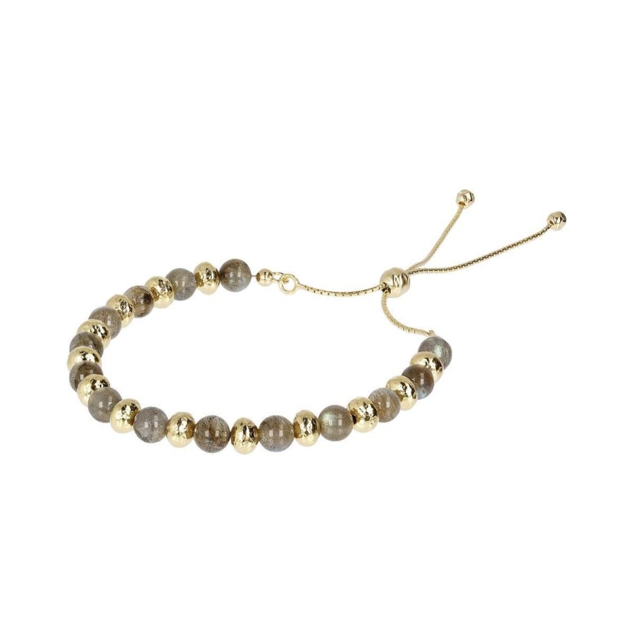 Bracciali Etrusca Gioielli | Bracciale Con Sfere Golden Martellate E Pietra Naturale Labradorite